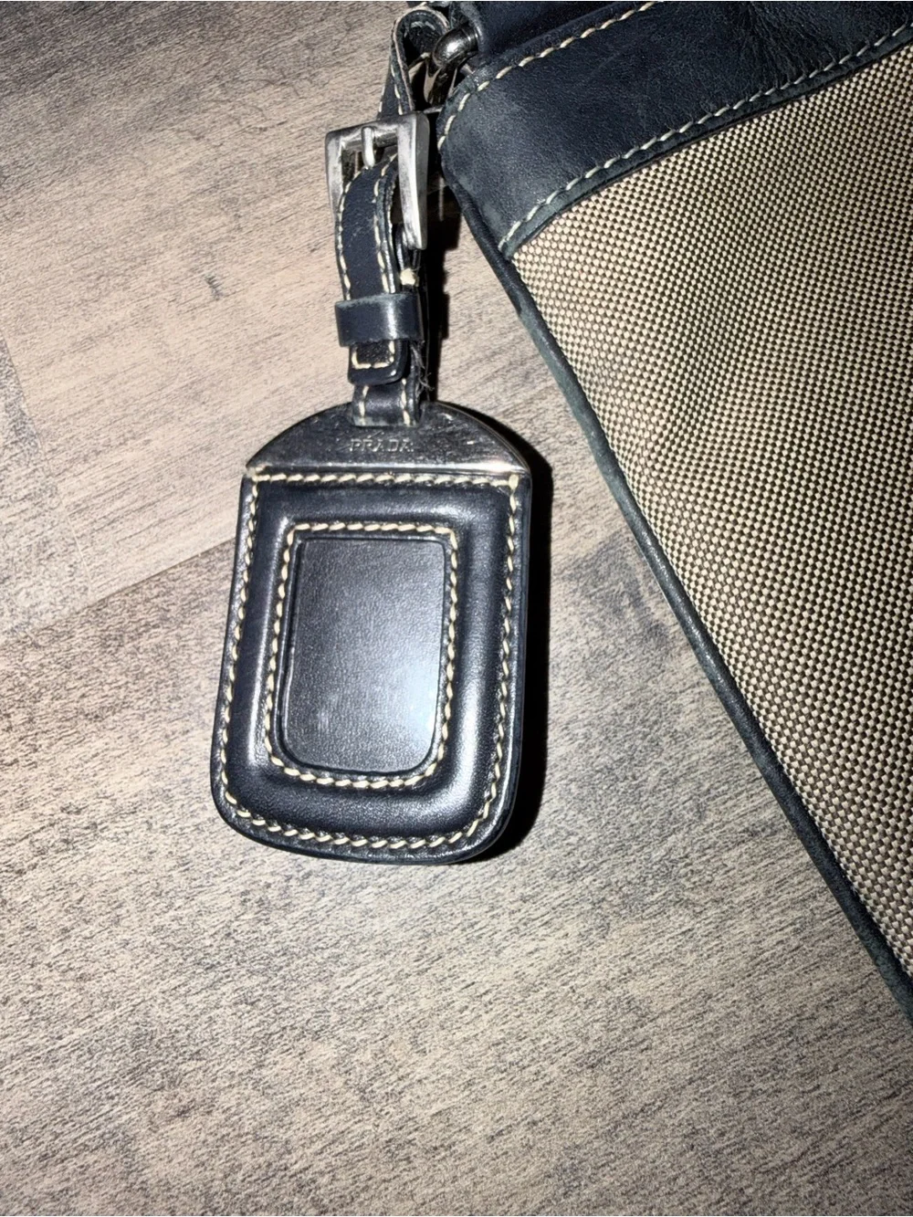 Prada Beige Canvas Messenger Bag with Black Trim
